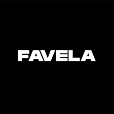 Schwarzer Hintergrund mit dem weißen Wort "FAVELA" in großer, fetter Schrift.